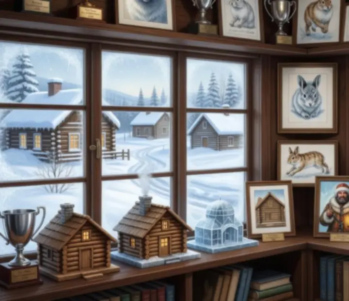 Ilustrovaný archív minulých eventov v Klondike Adventures s vitrínou odmien a historickými mapami