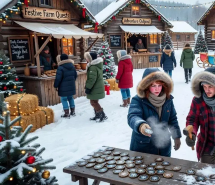 Ilustrácia Festivalu dobrodružstiev v Klondike Adventures s ohňostrojom, pódiom a postavami Kate a Paula