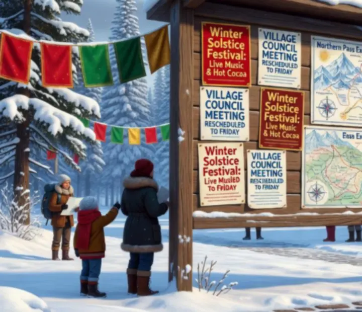 Ilustrované novinky o Klondike Adventures s farmou a zasneženými horami v pozadí