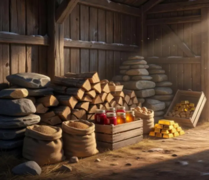 Ilustrovaný prehľad herných zdrojov Klondike Adventures – drevo, kameň, zlato a zásoby